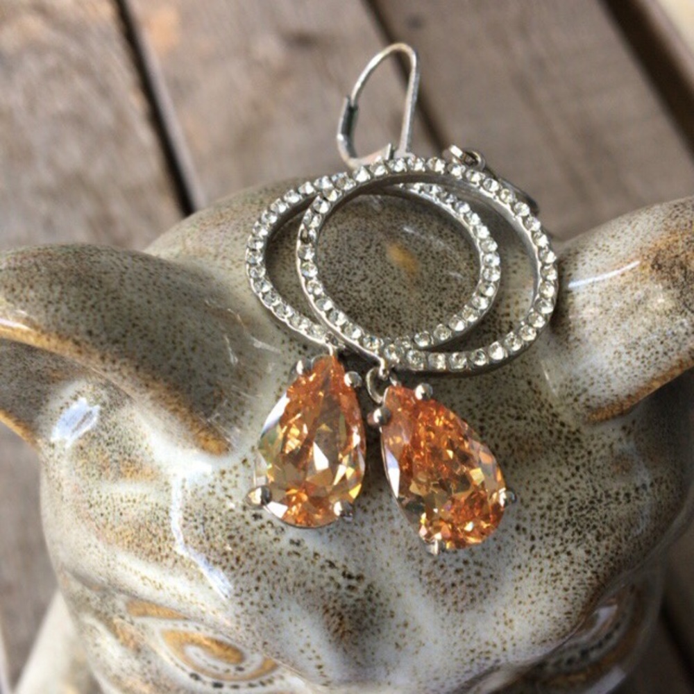 Exquisite Bling Faux Diamonds & Citrine Earrings